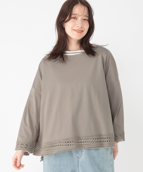 studio CLIP(スタディオクリップ)の「レースドッキングプルオーバー(Tシャツ/カットソー・レディース・ライトグレー/ラベンダー/ネイビー/オフホワイト・FREE)」の9枚目の写真