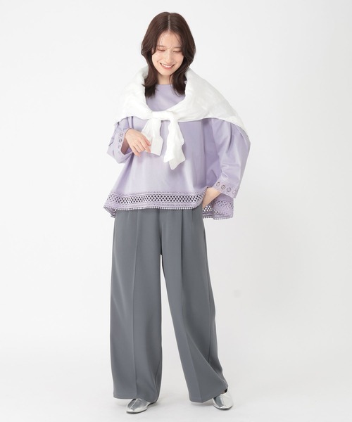 studio CLIP(スタディオクリップ)の「レースドッキングプルオーバー(Tシャツ/カットソー・レディース・ライトグレー/ラベンダー/ネイビー/オフホワイト・FREE)」の19枚目の写真