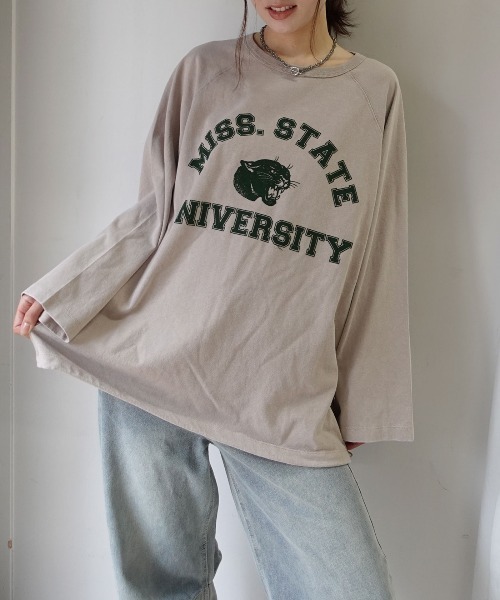 CORNERS（コーナーズ）の「ピグメントカレッジオーバーサイズロンT（Tシャツ/カットソー・レディース・ネイビー/チャコールグレー/グレイッシュベージュ/アイボリー/イエロー・FREE）」の11枚目の写真