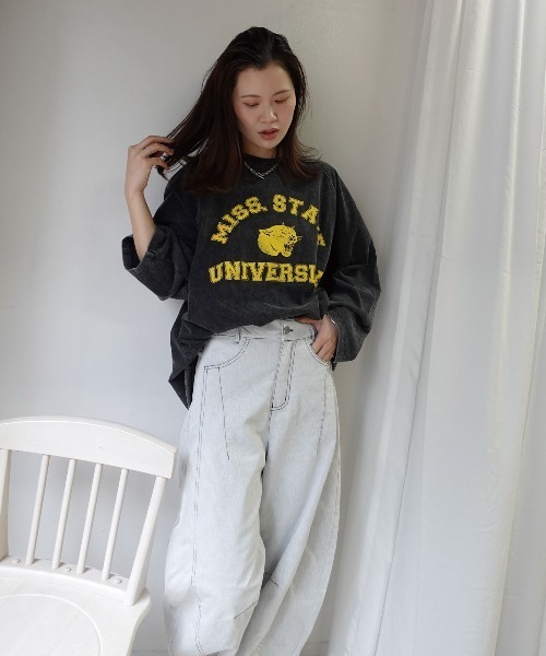 CORNERS（コーナーズ）の「ピグメントカレッジオーバーサイズロンT（Tシャツ/カットソー・レディース・ネイビー/チャコールグレー/グレイッシュベージュ/アイボリー/イエロー・FREE）」の15枚目の写真