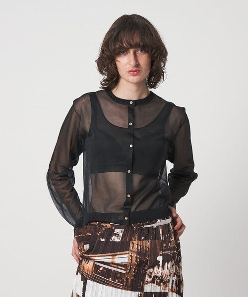 6（ロク）の「＜6(ROKU)＞ポリエステル シアー カーディガン（カーディガン/ボレロ・レディース・イエロー/ブラック/ライム・FREE）」の2枚目の写真