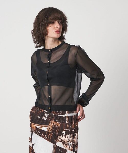 6（ロク）の「＜6(ROKU)＞ポリエステル シアー カーディガン（カーディガン/ボレロ・レディース・イエロー/ブラック/ライム・FREE）」の4枚目の写真