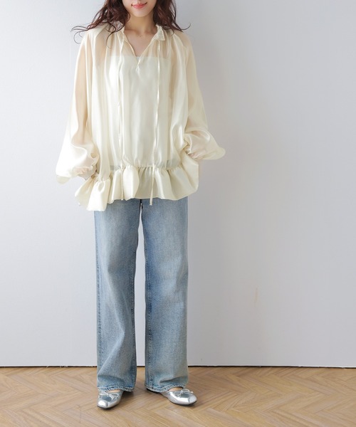 AMELY（エミリー）の「シアーラッフルブラウス（シャツ/ブラウス・レディース・ブラック/アイボリー・フリー）」の4枚目の写真
