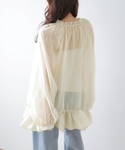 AMELY（エミリー）の「シアーラッフルブラウス（シャツ/ブラウス・レディース・ブラック/アイボリー・フリー）」の5枚目の写真