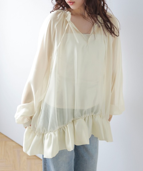 AMELY（エミリー）の「シアーラッフルブラウス（シャツ/ブラウス・レディース・ブラック/アイボリー・フリー）」の6枚目の写真