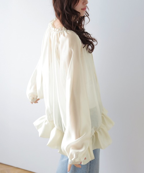 AMELY（エミリー）の「シアーラッフルブラウス（シャツ/ブラウス・レディース・ブラック/アイボリー・フリー）」の7枚目の写真