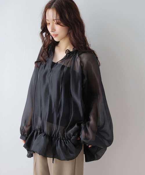 AMELY（エミリー）の「シアーラッフルブラウス（シャツ/ブラウス・レディース・ブラック/アイボリー・フリー）」の9枚目の写真