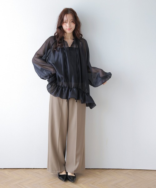 AMELY（エミリー）の「シアーラッフルブラウス（シャツ/ブラウス・レディース・ブラック/アイボリー・フリー）」の10枚目の写真