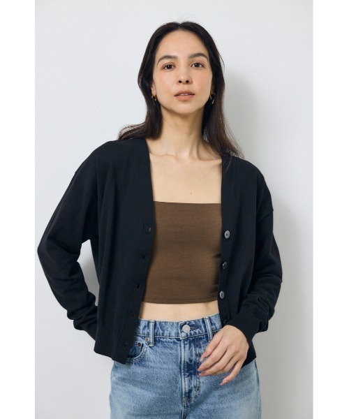 AZUL by moussy(アズールバイマウジー)の「【身長/骨格別着用画像あり】Vネックベーシックニットカーディガン 春服 秋服 羽織 ニットトップス(カーディガン/ボレロ・レディース・カーキ/ライトピンク/ブラック・FREE)」の4枚目の写真