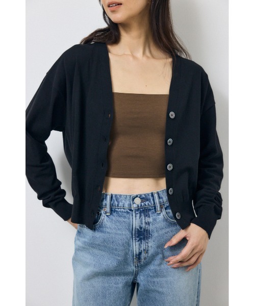 AZUL by moussy(アズールバイマウジー)の「【身長/骨格別着用画像あり】Vネックベーシックニットカーディガン 春服 秋服 羽織 ニットトップス(カーディガン/ボレロ・レディース・カーキ/ライトピンク/ブラック・FREE)」の5枚目の写真