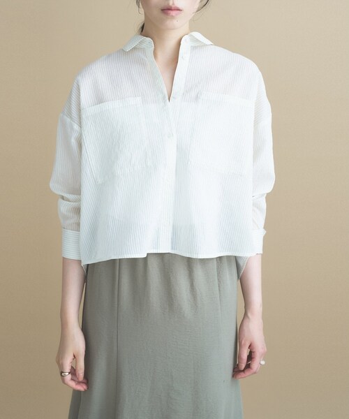 cloenc(クロエンス)の「【再入荷】シアーストライプシャツ(シャツ/ブラウス・レディース・ホワイト系3/グレー系2/ピンク系3/ダークブラウン系2/ホワイト系5・01/02)」の3枚目の写真