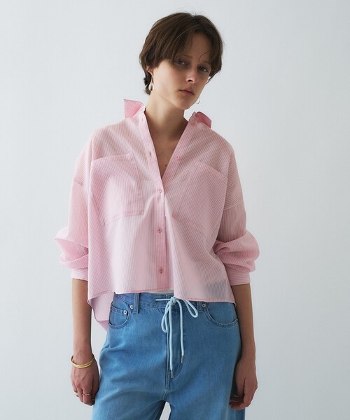 cloenc（クロエンス）の「【手洗い可】シアーストライプシャツ（シャツ/ブラウス・レディース・ホワイト系3/グレー系2/ピンク系3・01/02）」の3枚目の写真