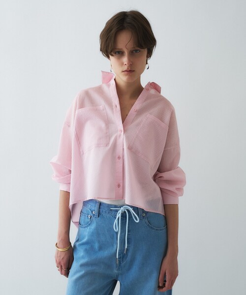 cloenc（クロエンス）の「【手洗い可】シアーストライプシャツ（シャツ/ブラウス・レディース・ホワイト系3/グレー系2/ピンク系3・01/02）」の10枚目の写真