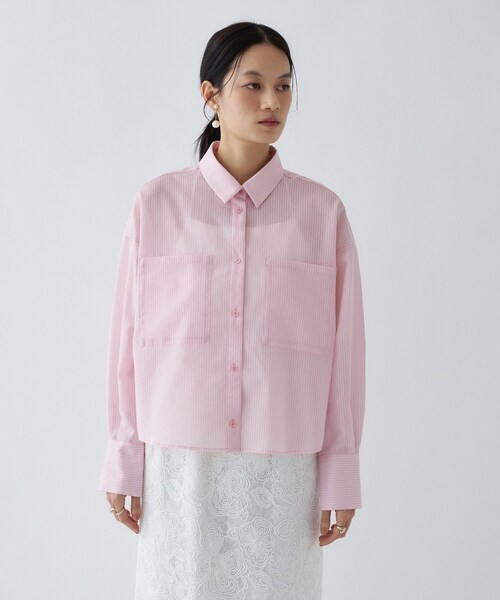 cloenc（クロエンス）の「【手洗い可】シアーストライプシャツ（シャツ/ブラウス・レディース・ホワイト系3/グレー系2/ピンク系3・01/02）」の21枚目の写真