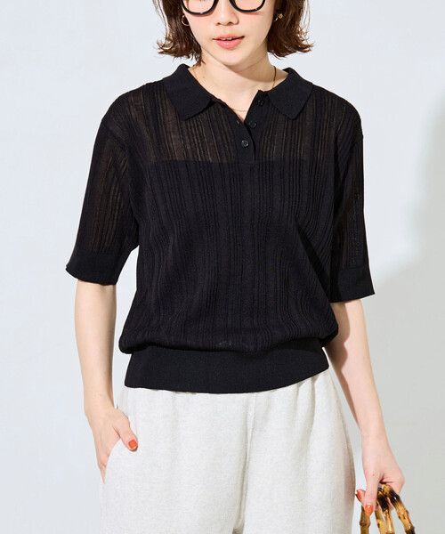 FREAK'S STORE(フリークスストア)の「限定展開 配色 ポロ襟 半袖 サマーニット(Tシャツ/カットソー・レディース・ブラック/ベージュ/ネイビー/ブラウン・フリ-)」の20枚目の写真