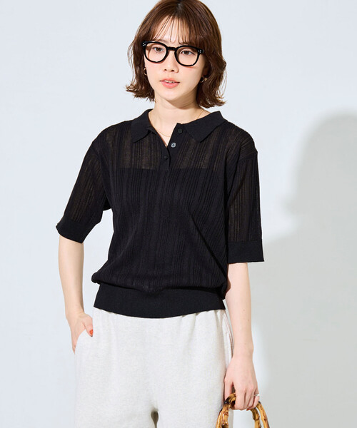 FREAK'S STORE(フリークスストア)の「限定展開 配色 ポロ襟 半袖 サマーニット(Tシャツ/カットソー・レディース・ブラック/ベージュ/ネイビー/ブラウン・フリ-)」の16枚目の写真