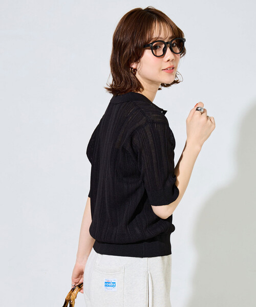 FREAK'S STORE(フリークスストア)の「限定展開 配色 ポロ襟 半袖 サマーニット(Tシャツ/カットソー・レディース・ブラック/ベージュ/ネイビー/ブラウン・フリ-)」の14枚目の写真
