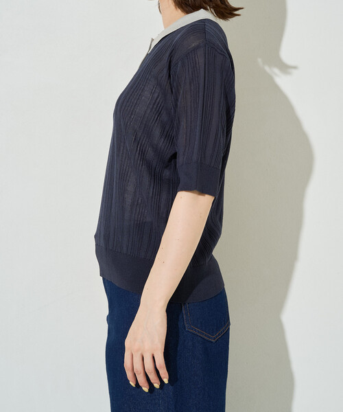 FREAK'S STORE(フリークスストア)の「限定展開 配色 ポロ襟 半袖 サマーニット(Tシャツ/カットソー・レディース・ブラック/ベージュ/ネイビー/ブラウン・フリ-)」の11枚目の写真