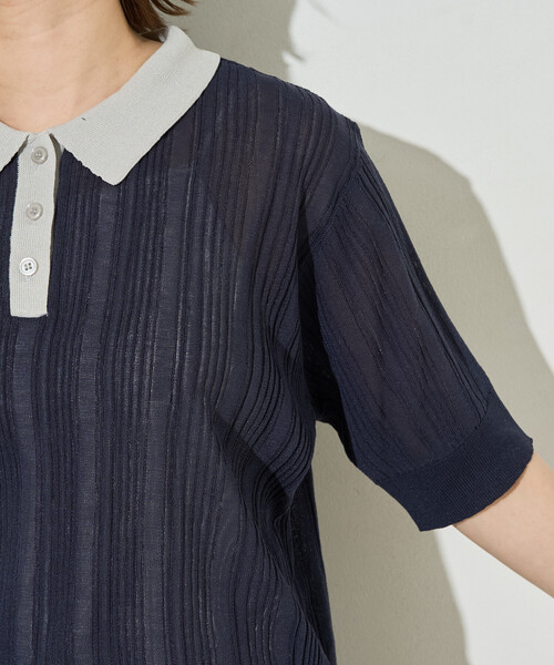 FREAK'S STORE(フリークスストア)の「限定展開 配色 ポロ襟 半袖 サマーニット(Tシャツ/カットソー・レディース・ブラック/ベージュ/ネイビー/ブラウン・フリ-)」の8枚目の写真