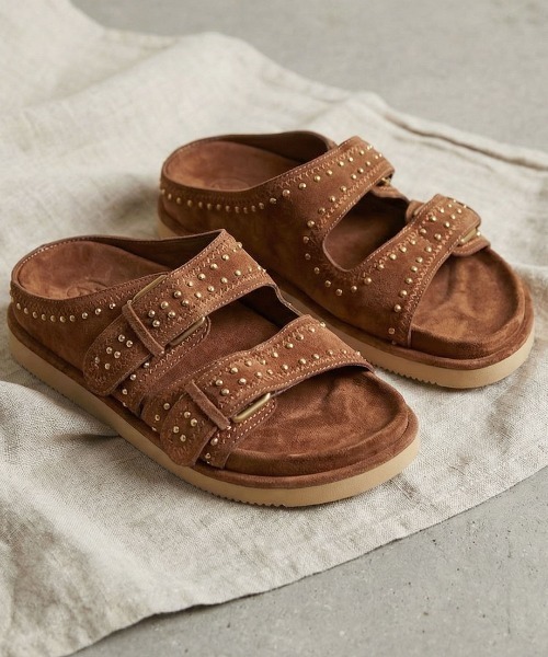 ASH（アッシュ）の「アッシュ【URUS】ベルトサンダル スタッズ ダブルベルト スエード レザー スライドサンダル 4.5cmヒール（サンダル・レディース・ブラウン/グリーン・36/37/38/39/40）」の3枚目の写真