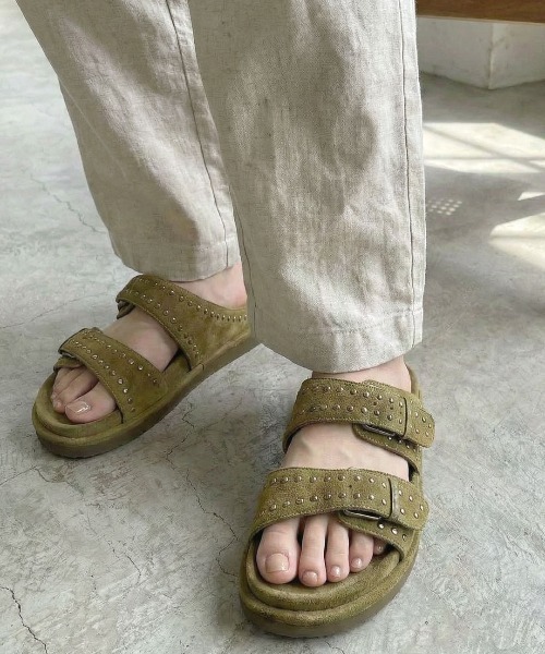 ASH（アッシュ）の「アッシュ【URUS】ベルトサンダル スタッズ ダブルベルト スエード レザー スライドサンダル 4.5cmヒール（サンダル・レディース・ブラウン/グリーン・36/37/38/39/40）」の16枚目の写真