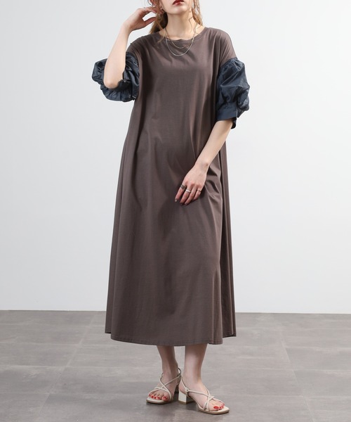 EGLANTINE（エグランティーヌ）の「EGLANTINE 袖ボリュームカットソーワンピース　半端袖（ワンピース・レディース・モカ/チャコールグレー/ブラック・38）」の3枚目の写真