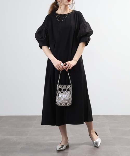 EGLANTINE（エグランティーヌ）の「EGLANTINE 袖ボリュームカットソーワンピース　半端袖（ワンピース・レディース・モカ/チャコールグレー/ブラック・38）」の2枚目の写真