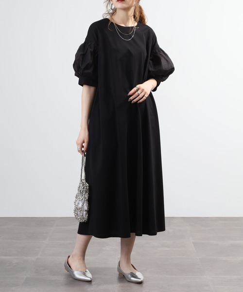 EGLANTINE（エグランティーヌ）の「EGLANTINE 袖ボリュームカットソーワンピース　半端袖（ワンピース・レディース・モカ/チャコールグレー/ブラック・38）」の4枚目の写真