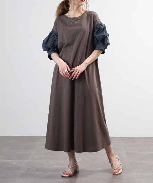 EGLANTINE（エグランティーヌ）の「EGLANTINE 袖ボリュームカットソーワンピース　半端袖（ワンピース・レディース・モカ/チャコールグレー/ブラック・38）」の9枚目の写真