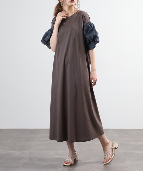 EGLANTINE（エグランティーヌ）の「EGLANTINE 袖ボリュームカットソーワンピース　半端袖（ワンピース・レディース・モカ/チャコールグレー/ブラック・38）」の10枚目の写真