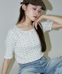 JEMORGAN | JEMORGAN/ジェーイーモーガン 針抜き フライス フラワー ハーフスリーブ ヘンリーネック プルオーバー　限定展開(Tシャツ/カットソー)