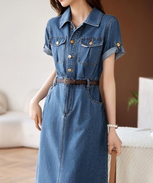 semplice（センプリチェ）の「デニムワンピ【韓国ファッション】（ワンピース・レディース・ブルー・XL/L/M/S）」の5枚目の写真