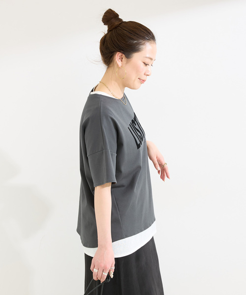 B.C STOCK(ベーセーストック)の「手洗い / 接触冷感 / スムースフロッキープリントTEE(Tシャツ/カットソー・レディース・ブラック/イエロー/ホワイト・FREE)」の15枚目の写真