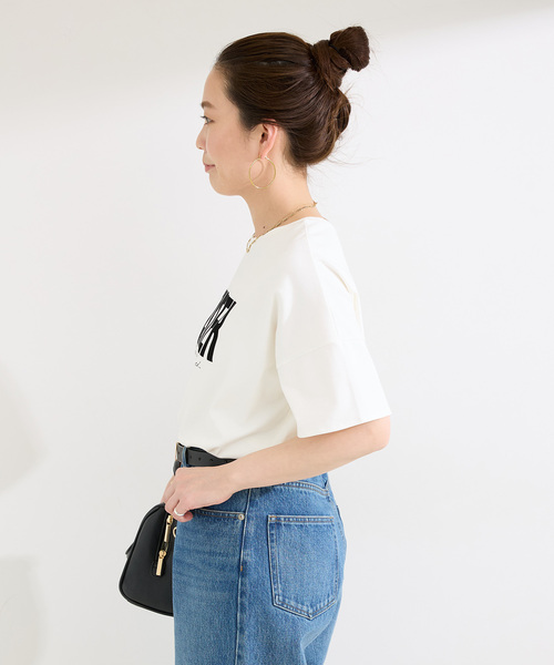 B.C STOCK(ベーセーストック)の「手洗い / 接触冷感 / スムースフロッキープリントTEE(Tシャツ/カットソー・レディース・ブラック/イエロー/ホワイト・FREE)」の21枚目の写真