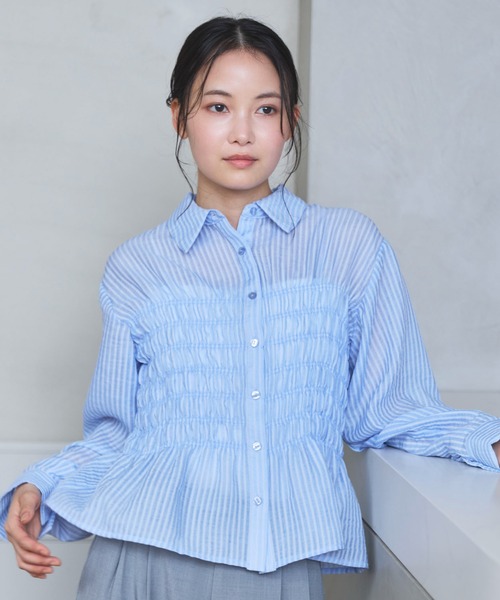 archives(アルシーヴ)の「【ONかわ】シアーストライプシャーリングシャツ(シャツ/ブラウス・レディース・ベージュ/ブルー・MEDIUM)」の1枚目の写真
