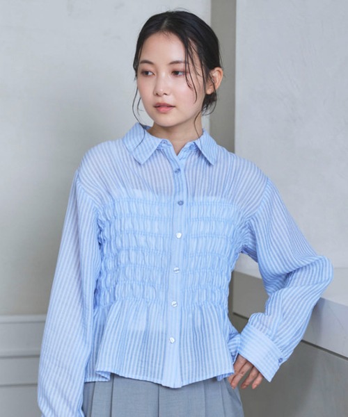 archives(アルシーヴ)の「【ONかわ】シアーストライプシャーリングシャツ(シャツ/ブラウス・レディース・ベージュ/ブルー・MEDIUM)」の3枚目の写真