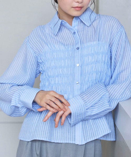 archives(アルシーヴ)の「【ONかわ】シアーストライプシャーリングシャツ(シャツ/ブラウス・レディース・ベージュ/ブルー・MEDIUM)」の7枚目の写真
