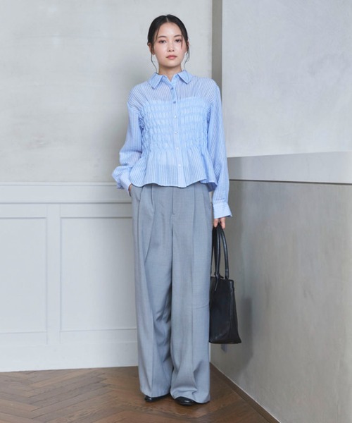 archives(アルシーヴ)の「【ONかわ】シアーストライプシャーリングシャツ(シャツ/ブラウス・レディース・ベージュ/ブルー・MEDIUM)」の14枚目の写真
