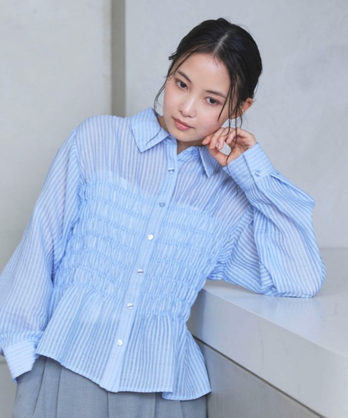 archives(アルシーヴ)の「【ONかわ】シアーストライプシャーリングシャツ(シャツ/ブラウス・レディース・ベージュ/ブルー・MEDIUM)」の6枚目の写真