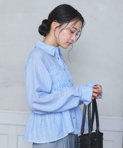 archives(アルシーヴ)の「【ONかわ】シアーストライプシャーリングシャツ(シャツ/ブラウス・レディース・ベージュ/ブルー・MEDIUM)」の10枚目の写真