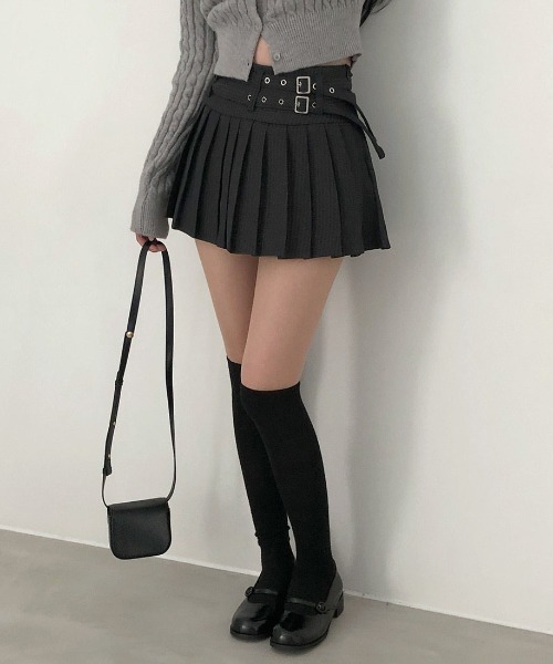 lilful(リルフル)の「【26年春夏新作】【セットアイテム】ダブルベルトデザイン プリーツミニスカート ストライプ柄/無地(スカート・レディース・ブラック/グレー系その他/グレー/ブラック系その他・M/S)」の17枚目の写真