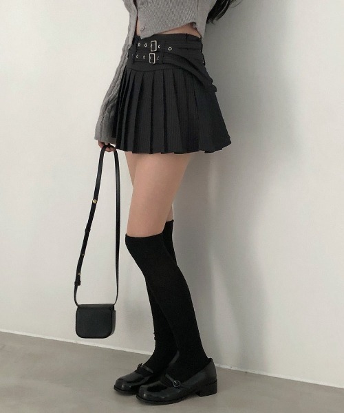 lilful(リルフル)の「【26年春夏新作】【セットアイテム】ダブルベルトデザイン プリーツミニスカート ストライプ柄/無地(スカート・レディース・ブラック/グレー系その他/グレー/ブラック系その他・M/S)」の19枚目の写真