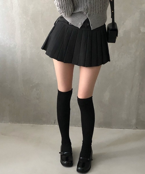 lilful(リルフル)の「【26年春夏新作】【セットアイテム】ダブルベルトデザイン プリーツミニスカート ストライプ柄/無地(スカート・レディース・ブラック/グレー系その他/グレー/ブラック系その他・M/S)」の21枚目の写真