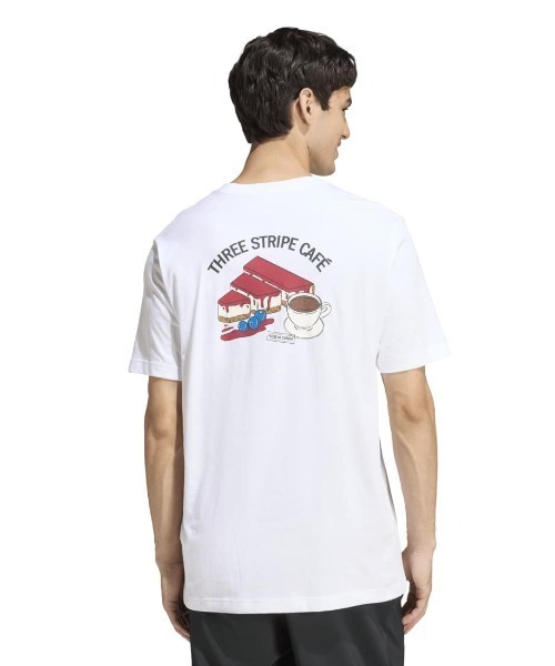 adidas(アディダス)の「アディダス adidas コーヒー カフェ チーズケーキ グラフィックTシャツ(Tシャツ/カットソー・メンズ・ホワイト/ダークグレー・S/M/L/LL/3L)」の1枚目の写真