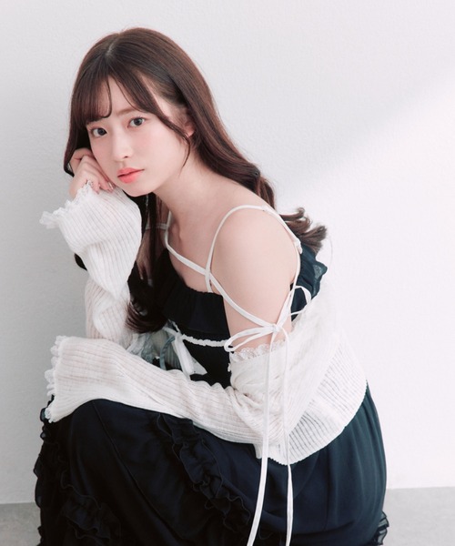 Cygne Olivie ポワンカーディガン　ブラック×ホワイト　新品 シアカーデ（カーディガン/ボレロ）｜OLIVE des OLIVE（オリーブデ