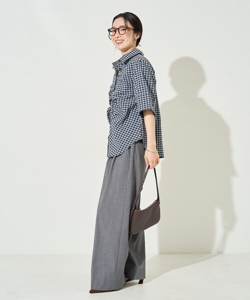 FREAK'S STORE(フリークスストア)の「限定展開 チェック フロント ギャザー 半袖 シャツ(シャツ/ブラウス・レディース・オフホワイト/ブラック/オリーブ/ブラウン・フリ-)」の9枚目の写真