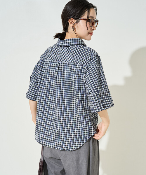 FREAK'S STORE(フリークスストア)の「限定展開 チェック フロント ギャザー 半袖 シャツ(シャツ/ブラウス・レディース・オフホワイト/ブラック/オリーブ/ブラウン・フリ-)」の13枚目の写真