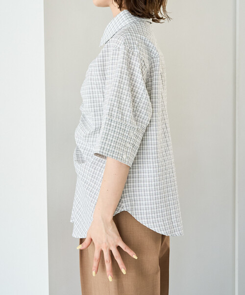 FREAK'S STORE(フリークスストア)の「限定展開 チェック フロント ギャザー 半袖 シャツ(シャツ/ブラウス・レディース・オフホワイト/ブラック/オリーブ/ブラウン・フリ-)」の18枚目の写真