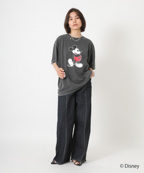 Floran（フローラン）の「【GOOD ROCK SPEED/グッドロックスピード】ヴィンテージライクダメージ加工/ミッキー/プリントTシャツ（Tシャツ/カットソー・レディース・チャコールグレー/オフホワイト・MEDIUM）」の10枚目の写真