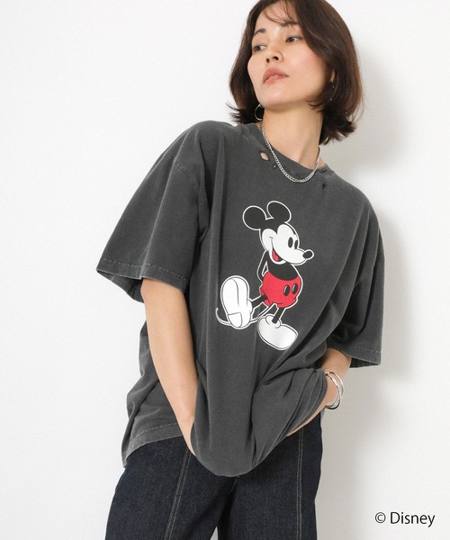 Floran（フローラン）の「【GOOD ROCK SPEED/グッドロックスピード】ヴィンテージライクダメージ加工/ミッキー/プリントTシャツ（Tシャツ/カットソー・レディース・チャコールグレー/オフホワイト・MEDIUM）」の12枚目の写真